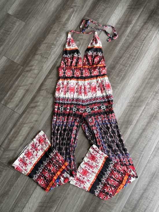 Yumi Kim Pants - Anthropologie Rare Yumi Kim Halter Wide-Leg Jumpsuit Tie Geometric Pattern Sz S